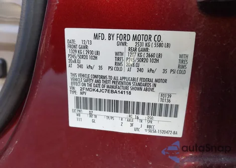 2014 Ford Edge Sel from USA, damaged, VIN 2FMDK4JC7EBA14118